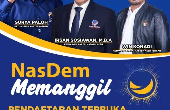 DPD NasDem Aceh Tengah Buka Penjaringan Bakal calon Bupati Dan Wakil Bupati