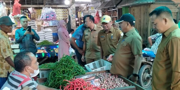 PASTIKAN HARGA SEMBAKO STABIL, PJ. BUPATI ACEH TAMIANG INSPEKSI PASAR