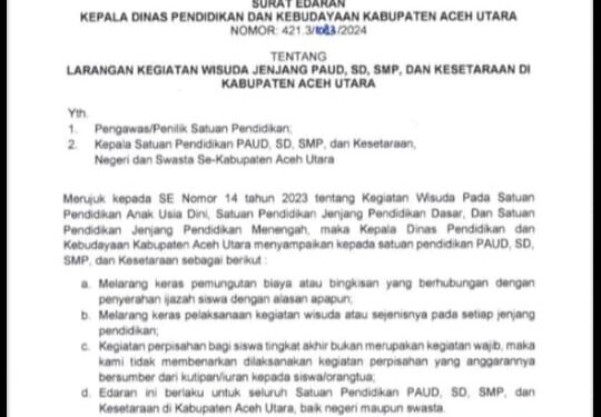 Disdikbud Aceh Utara Melarang Pihak Sekolah Mengutip Biaya Ijazah, Perpisahan Dan Wisuda