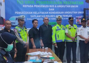 Satlantas Polres Aceh Tengah Gelar Giat Cek Urin Pengemudi Di Terminal Paya Ilang 