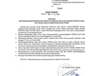 PJ Bupati Aceh Timur Terbitkan SE Untuk Menyemarakkan POPDA Ke- XVII
