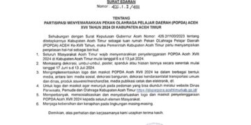 PJ Bupati Aceh Timur Terbitkan SE Untuk Menyemarakkan POPDA Ke- XVII