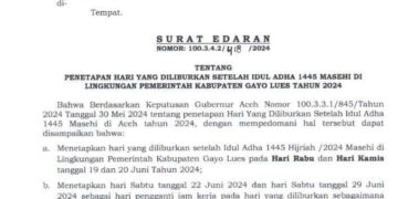 Pj Bupati Gayo Lues Tetapkan Tanggal  22 Juni Dan 29 Juni 2024 Sebagai Pengganti Jam Kerja 