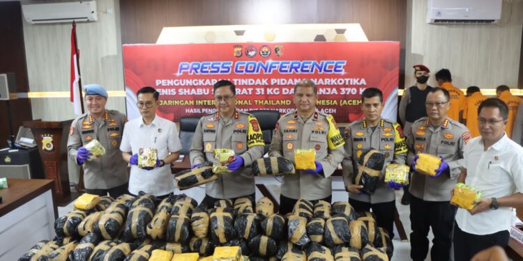 Polda Aceh Berhasil Ungkap Peredaran 31 Kg Sabu Jaringan Internasional
