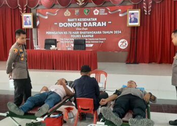 Ratusan Personel Polres Kampar Ikuti Donor Darah Jelang Hari Bhayangkara ke-78