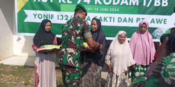 HUT Kodam Bukit Barisan, Satuan Infanteri 132/Salo Memberikan Bantuan Sembako Pada Masyarakat Tidak Mampu