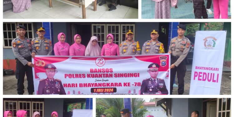 HUT Bhayangkara Ke-78, Polres Kuansing Salurkan Bansos Kepada Purnawirawan Dan Warakauri