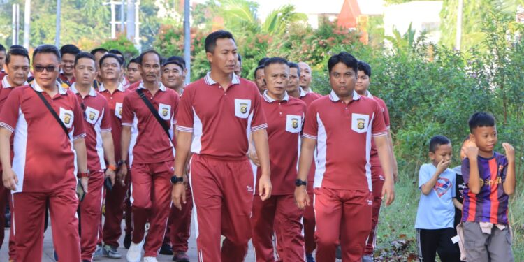 Kegiatan Jalan Santai dan Senam Meriahkan HUT Bhayangkara Ke – 78 Polres Banyuasin