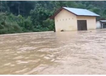 Krueng Kala lhoong Aceh Besar Meluap Karena Hujan Deras