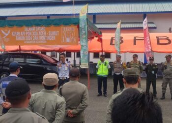 KBO Lalin Dishub Bobby Tarigan Komando Apel Pengaman Dan Kawal Kirab Api PON Aceh Sumut XXI