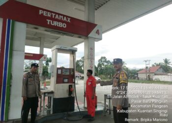 Polsek Pangean Bersama Forkopincam Lakukan Pengecekan Distribusi BBM Di SPBU Desa Sako