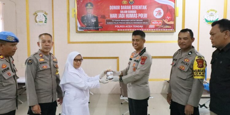 Polres Aceh Tengah Gelar Donor Darah Sambut Hari Jadi Humas Ke 73