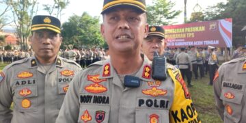 Kapolres Aceh Tengah Pimpin Apel Pergeseran Pasukan Pengamanan TPS