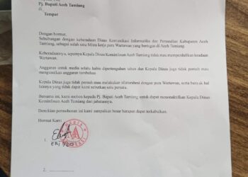 Wartawan Minta Pj Bupati Copot Kadis Kominfo Kabupaten Aceh Tamiang 