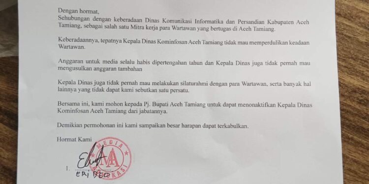 Wartawan Minta Pj Bupati Copot Kadis Kominfo Kabupaten Aceh Tamiang 