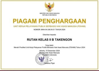Rutan Takengon Raih Penghargaan Pelayanan Publik Berbasis HAM Tahun 2024