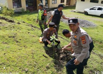 Mewujudkan Aceh Hijau dan Berkelanjutan, Polsek Linge dan Koramil 05 Isaq Lakukan Penanaman Pohon