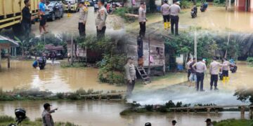 Polsek Kuantan Mudik Update Kondisi Banjir Dan Monitoring Debit Air Sungai Pantai