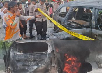 Diduga Kosleting Dibagian Tangki Modifikasi, Mobil Avanza Terbakar Di SPBU Kuok 