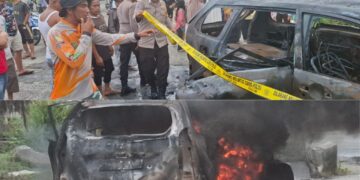 Diduga Kosleting Dibagian Tangki Modifikasi, Mobil Avanza Terbakar Di SPBU Kuok 