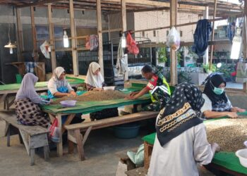 Mempererat Silaturahmi, Babinsa Koramil 03/Pegasing Komsos Dengan Penyortir Biji Kopi