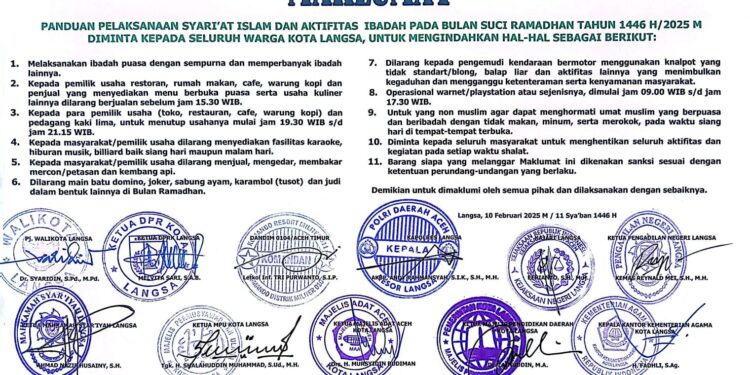 Pemko Langsa Keluarkan Maklumat Bulan Suci Ramadhan 1446 H