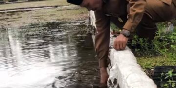 Lihat Halaman Kantor Kebanjiran, Wakil Bupati Aceh Singkil Hamzah Bersihkan Lubang Tersumbat