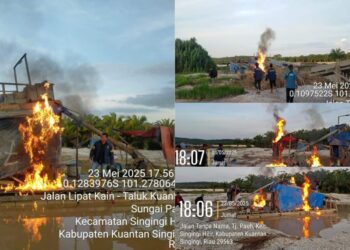 Polsek Singingi Hilir Tindak Tegas Aktivitas PETI, 9 Unit Rakit Dimusnahkan