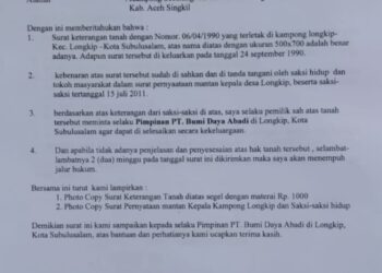 Surat An. Wahid Ke PT BDA Longkib Terkait Kepemilikan Lahan Di Longkib Belum Ada Jawaban