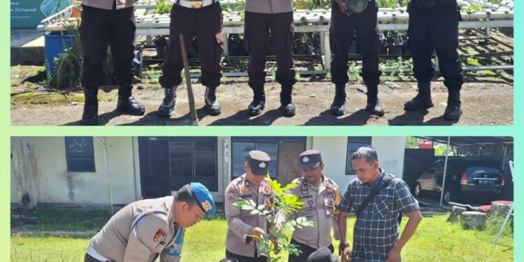 Polisi Tanam Bibit Pohon Kalengkeng Dukung Program Penghijauan Polda Riau