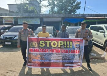 Polsek Pangkalan Kerinci Gelar Patroli Karhutla dan Sosialisasi Larangan Membakar Lahan