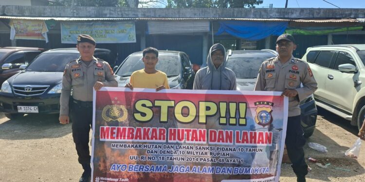 Polsek Pangkalan Kerinci Gelar Patroli Karhutla dan Sosialisasi Larangan Membakar Lahan