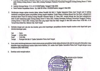 Polres Aceh Tengah Panggil Yusra Efendi Dimintai Keterangan Terkait Dugaan Tindak Pidana Migas