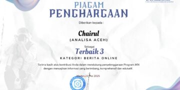 Chairul Jurnalis Langsa Raih Juara 3 Lomba Karya Tulis BPJS Kesehatan se Aceh-Sumut