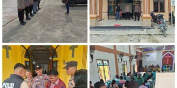 Pastikan Aman, Polsek Langgam Amankan Ibadah Perayaan Kenaikan Isa Almasih