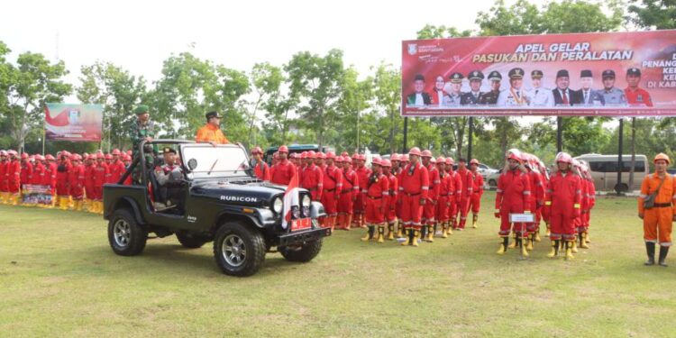 Polres Banyuasin Bersama Pemkab Apel Gelar Pasukan Dan Simulasi Penanganan Karhutla
