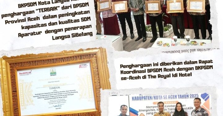 BKPSDM Langsa Raih Piagam Penghargaan Terbaik dari BPSDM Aceh 