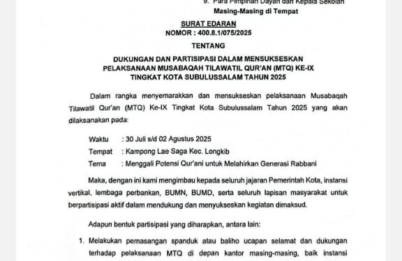 Walikota Tetapkan Hari Dan Tanggal MTQ Ke-IX Tingkat Kota Subulussalam