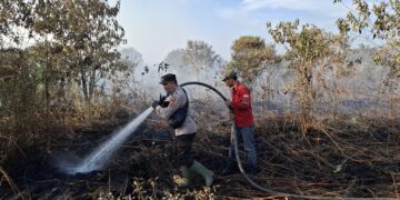 Karhutla di Teluk Meranti, Polisi Bersama Tim Terpadu Lakukan Berjibaku Lakukan Pemadaman