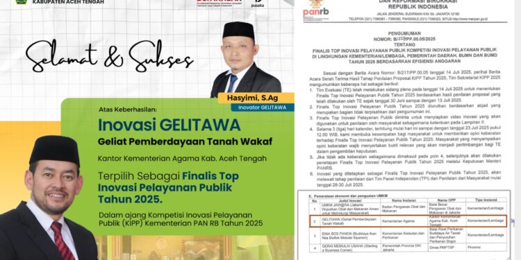 Luar Biasa, Inovasi GELITAWA Kemenag Aceh Tengah Masuk Finalis Top Inovasi Pelayanan Publik