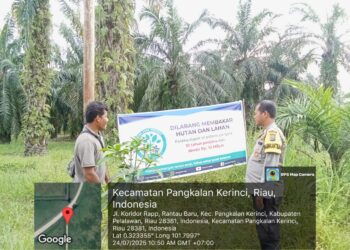 Polsek Pangkalan Kerinci Sosialisasikan Larangan Membakar Lahan ke Warga Desa Rantau Baru