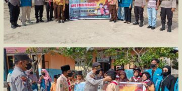 Polsek Bunut Lakukan Penanaman Pohon dan Pembagian Masker di Sekolah