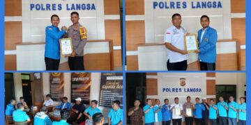 Raih Prestasi Gemilang, KNPI Berikan Piagam pada Kapolres dan Kasat Resnarkoba Langsa