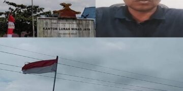 Miris..!! Bendera Merah Putih Lusuh Dan Robek Berkibar Di Kantor Lurah Minas Jaya