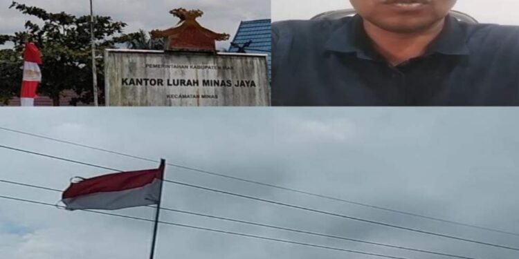 Miris..!! Bendera Merah Putih Lusuh Dan Robek Berkibar Di Kantor Lurah Minas Jaya