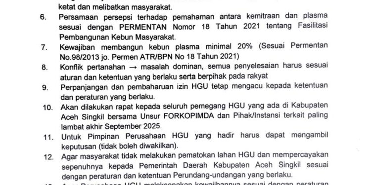 Pemkab Aceh Singkil Bersama Stakeholder Rumuskan 13 Poin, Bahas MBG Hingga HGU