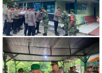 Sinergitas TNI-Polri di Pelalawan: Polsek Berikan Ucapan Selamat HUT TNI ke-80 di Koramil Pangkalan Kuras