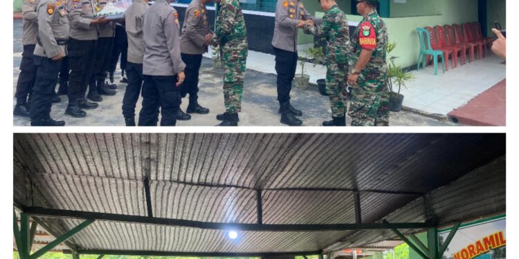 Sinergitas TNI-Polri di Pelalawan: Polsek Berikan Ucapan Selamat HUT TNI ke-80 di Koramil Pangkalan Kuras