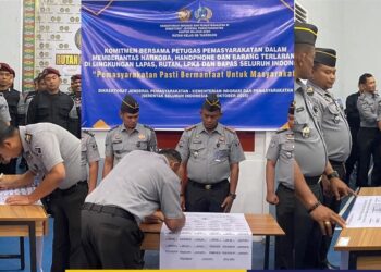 Rutan Takengon Mengikuti Zoom Meeting Dan Penandatanganan Komitmen Bersama Jajaran