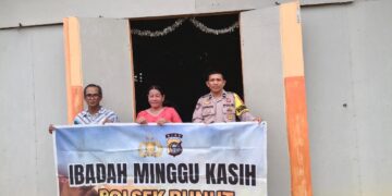 Polsek Bunut Gelar Ibadah Minggu Kasih, Ajak Jemaat BNKP Desa Merbau Jaga Kamtibmas dan Tolak Hoaks